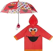 [Sesame Street] Little Kids Umbrella and Slicker, Elmo Rainwear Set for Boy's Ages 2-5