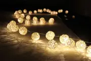 20 White Rattan 5cm Ball battery string LED - wedding event table runner decoration