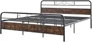 Foret Bed Frame Metal Queen Double King Single Full Size Modern Wooden Headboard Mattress Base Steel Bedroom DOUBLE02