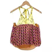Zara Layered Top Halter Neck Peplum Boho Hippie Multicolor Crop Backless Top M