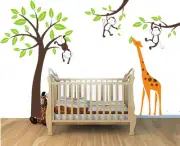 Large Giraffe Monkey Tree I Wall Art Stickers Kids Nursery Vinyl Decal removable