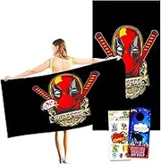 Deadpool Beach Towel Set - Bundle of 40" x 72" Marvel Beach Towel with Stickers and More Beach Accessories