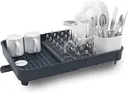 Joseph Joseph Extend Expandable Dish Drainer Rack with Removable Cutlery Holder Swivel Draining Spout – Grey