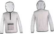 Kisangel Outdoor Mesh Hooded Protective Shirt Mosquito Elastic Cuffs Waist Zippered Hood Front Pocket Breathable Lightweight for Camping Hiking