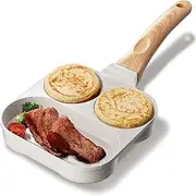 Breakfast Frying Pan Nonstick Pan Divided Grill Frying, Heat Resistant Handle Skillet Mini Pancake Pan, Cooking Pan ，Egg, Bacon and Burgers, White (3)