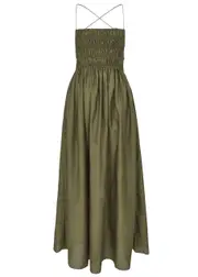 Matteau Lace-up Cotton-blend Maxi Dress - Olive - 2 (UK 8 / S) 2 (UK 8 / S)