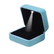 Velvet Ring Box with LED Light Jewelry Display Gift Box for 1 Slot Teal Blue