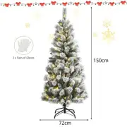 1.5M Pre-lit Snow Flocked Christmas Tree with 9 Lighting Modes & Remote Control