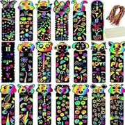 60Pc Animal Scratch Art Bookmarks Kit with 30 Wooden Styluses & 60 Ribbons - Creative DIY Craft Party Favors for Kids, Classroom Rewards, Birthday Gifts for Girls Boys (Rainbow Design)