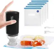 Vacuum Food Sealer Vacuum Air Sealing Machine Usb Rechargeable Cordless Vacuum Sealer With 5 Reusable Zipper Vacuum Bags Black