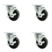4 Inch SS Phenolic Swivel Top Plate Caster Set with Brake Service Caster Brand
