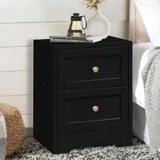 ALFORDSON Bedside Table 2 Drawers Hamptons Nightstand Black