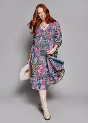 [Virtuelle] Taking Shape Natural Getaway Floaty Dress Size 10 in Print, Viscose - Plus Size Women's Clothing Print