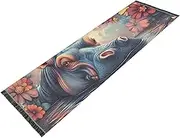 PDZRMY Washable Runner Rug Hippo Flowers 2’ x 6’ Non-Slip Kitchen Runner Rug for Hallways Entryway Bedroom Living Room Carpet Runner- Soft Thin Mat for Family Pet