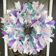 Spring or Girls Birthday or Bedroom Front Door Deco Mesh Wreath Bright Cheerful