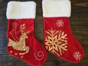 Christmas Stockings Red & White With Sequins- New