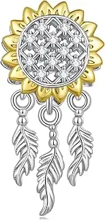 [Teleye] Sunflower & Dream Catcher Bead Charm 925 Sterling Silver Charm Fits For Pandora Bracelet Necklace,BSC820, Cubic Zirconia, Created Cubic Zirconia