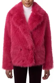 Bernardo Fuzzy Faux Fur Jacket in Pink at Nordstrom, Size Small