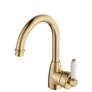 Eleanor Gooseneck Basin Mixer, Urban Brass &amp; Ceramic