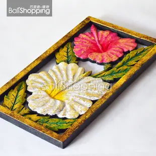 【Bali Shopping巴里島購物】峇里島手工木雕漆畫~雞蛋花/扶桑花28x54cm(二款)南洋風雕刻掛飾木雕畫掛匾