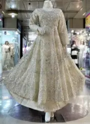 Pakistani Readymade Full Gair Wedding Handmade Long Maxci Frock Fabric Organza