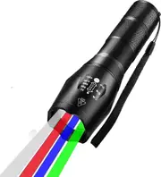 4 In 1 Multicolor Flashlight, 300 Lumen Zoomable One Mode White Red Green Blue Light, Hunting Flashlight