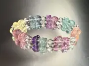Unique Natural Rainbow Fluorite Elastic Bracelet/Carved Astronaut /Spaceman