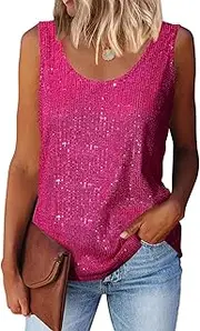 [MLEBR] Womens Summer Fashion Sequin Tops Scoop Neck Sequin Sparkle Shimmer Sleeveless Tanks Tops Blouses