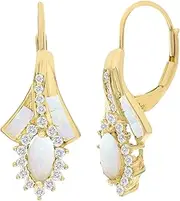 [Tirafina] 14K Gold over Sterling Silver Lab Created Opal and Lab Created White Sapphire Earrings, 14k Gold Plated Silver, Created Opal