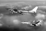 US Navy F-14A Tomcat Fighter Squadron VF-1 escorts Soviet aircraft Photo Print