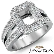 Diamond Engagement Halo Ring Platinum 950 Emerald Semi Mount Split Shank 1.53Ct