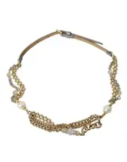 Dolce&Gabbana Women Gold Waist Belt Leather Brass Crystal Braided Chain Strap