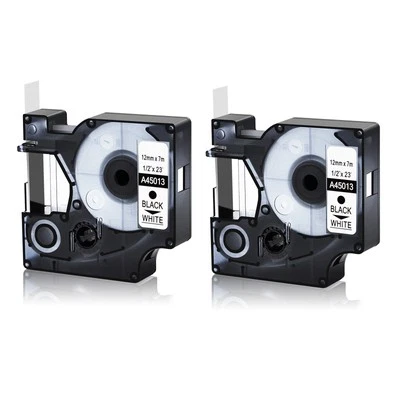 2PK 45013 Black on White Label Tape For DYMO LabelManager D1 120P 500TS PnP 1/2"