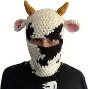[NUEAYMS] Novelty Cow Knit Balaclava Cap for Women Men Winter Warm Facecover Hat Adult Halloween Party Costume Cute Beanie Cap Multicolor, Multicolor, One Size