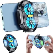 Mobile Phone Cooler with Dual Cooling Fan and Dual Built-in Battery, Cell Phone Dual Cooling Fan for iPhone Android Smartphones, Mobile Phone Radiator Heatsink with LED Backlight
