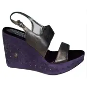 Donald Pliner Metallic Leather Wedge Platform Shoe New Suede Embroidery $275 NIB