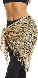 [MISI CHAO] Belly Dance Hip Scarf - Sequin Hip Skirt Belly Dancing Belt Triangle Shawl Tassel Belts Waist Chain for Women/Girls