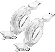 Multi USB Charging Cable 3A, 1 m, 2 Pieces, 3-in-1 Fast Charging Cable with Lightning/Type C/Micro USB Connection for iPhone/Samsung Galaxy S21/S20/S10/S9/S8/Huawei/Google/LG/HTC