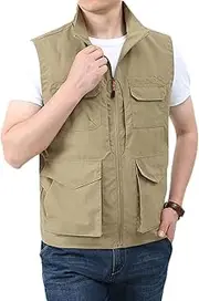 [AKTQL88] Men's Gilet Multi-Pocket Sleeveless Jacket Outdoor Casual Waistcoat Breathable Fishing Photography Travel Vest