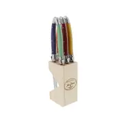 Laguiole Jean Dubost Maison Steak Knife Set with Block Mixed Colours 6 Piece Set