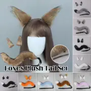 Anime Cosplay Wolf Fox Ears Hair Clips Headdress Plush Tail Set Halloween Party