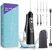 [Annmiir] Water Dental Flosser Professional Irrigator for Dental & Oral Care with 8 Tips 4 Modes 310mL Large Capacity IPX7 Waterproof Rechargeable and Portable Cordless Deep Clean Teeth for Home &Travel (black)