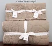 Pottery Barn RUSTIC STONEWASHED ORGANIC F/Q Quilt + 2 Shams DARK FLAX neutral