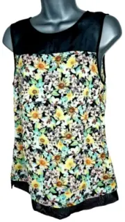 Sleeveless Top Size 10 Warehouse Black Multi Coloured RRP £38 BNWT Free P&P