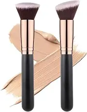 CJESLNA 2 Pieces Foundation Concealer Brush Flat Top Professional Face & Body Makeup Brush For Liquid, Cream, Powder, Blending, Buffing (BLACK)