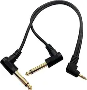 Qaoquda 3.5mm to 6.35mm Splitter Audio Cable, 90 Degree 1/8 TRS Stereo Male to Dual 1/4 Mono TS Male Right Angle Y Audio Cable (30cm/1 Feet)