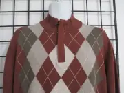 "NEW " TASSO ELBA / ORG $75 SIZE XL==RUST ARGYLE / COTTON / 1/4 ZIP SWEATER