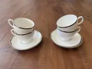 Set For 4 Tea Cups & Saucers Wedgwood Bone China Sterling Silver Trim NEW
