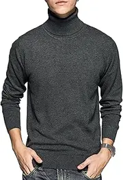 [Gsywaipei] Men's High Neck Knitted Sweater Slim Fit Turtleneck Knit Sweaters Casual Knits Twisted Pullover Solid Sweater, Dark Grey, M