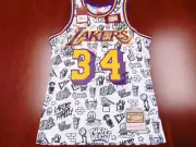 MITCHELL & NESS NBA LOS ANGELES LAKERS SHAQ O'NEAL DOODLE SWINGMAN JERSEY S